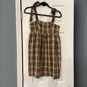 Brown Plaid Sleeveless Dress